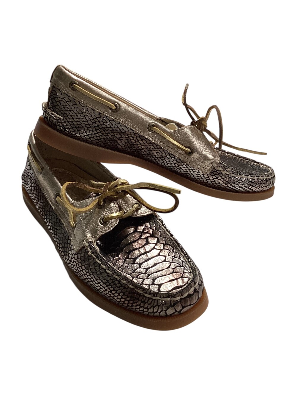 SPERRY Top-Sider Womens Boat Shoes Leather Two Eye Lace Sz 8.5M Animal Print NEW